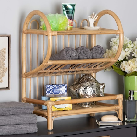 Baxton Studio Liora Modern Bohemian Natural Brown Finished Rattan 2-Tier Display Shelf 205-12684
